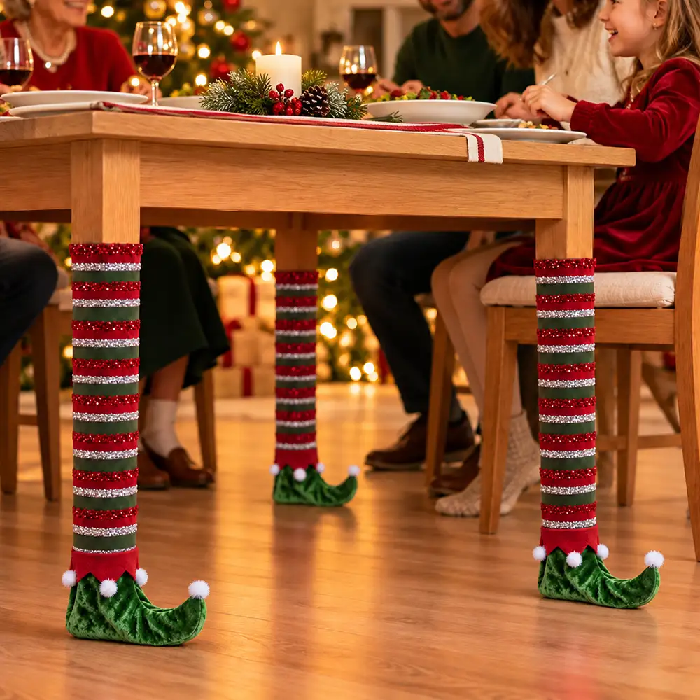 Christmas,Gift For Yourself,Gifts For Her,Gifts For Him,Indoor Decor,No Custom,Playful - Christmas Home Decor, Dining Room Gift For Family - Santa, Reindeer, Elf Boot Furniture Leg Cover