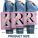 Floral Monogram Style 1 - Gift For Her - Personalized Zippered Canvas Bag