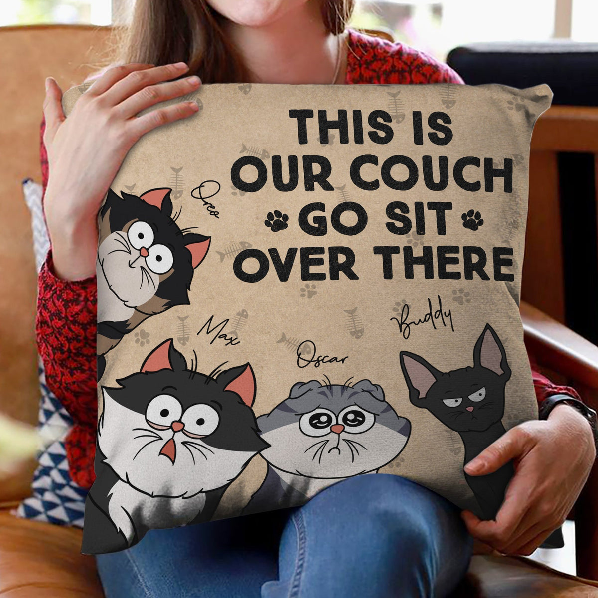 This Is Our Couch Go Sit Over There Funny Cartoon Cat - Gift For Cat Lovers - Personalized Pillow