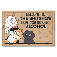 Welcome Hope You Brought Alcohol Funny Cartoon Cat - Gift For Cat Lovers - Personalized Doormat