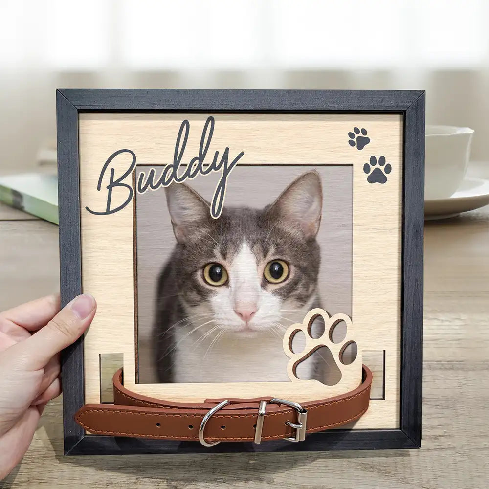 Custom Photo Dog Cat Pet Name - Personalized Pet Loss Sign, Collar Frame