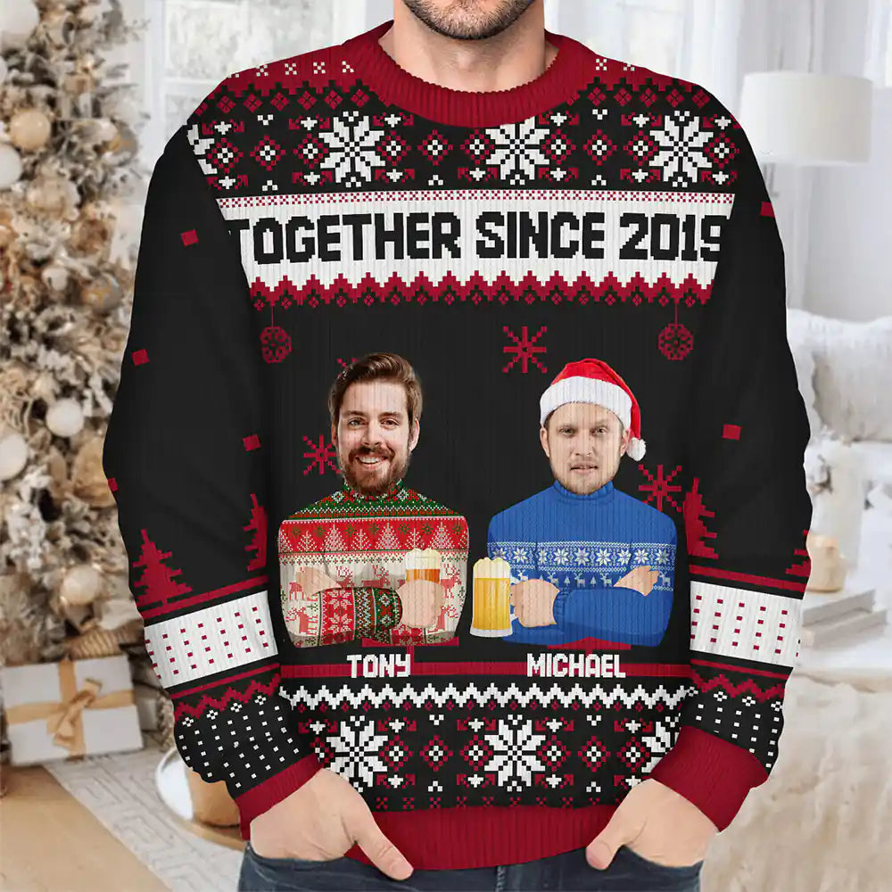 Custom Photo Face Flat Art Christmas Family Version 2 - Personalized Unisex Ugly Sweater