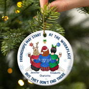 Happy,Gifts For Colleagues,Gift For Bestie,Christmas - Friendships May Start At The Workplace Christmas Colleagues Backside - Personalized Circle Ceramic Ornament