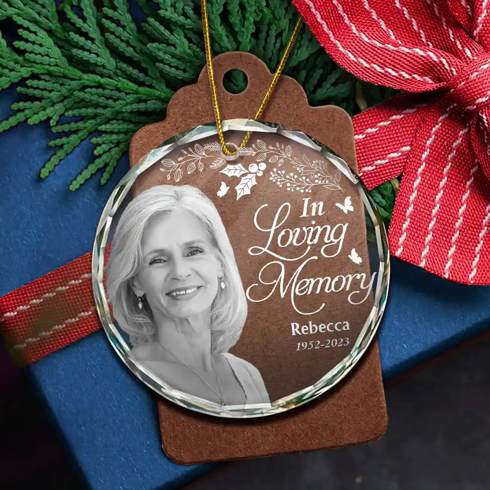 Memorial, Family - Custom Photo Grayscale Memorial Although You Cannot See Me - Personalized Circle Glass Ornament