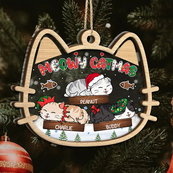 Cat Lovers - Lying Cat Meowy Catmas - Personalized 2-Layered Mix Ornament
