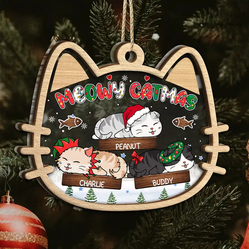 Cat Lovers - Lying Cat Meowy Catmas - Personalized 2-Layered Mix Ornament