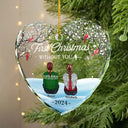 Christmas,Family,Parents,Gift For Grandparents,Gift For Kids,Gift For Daughter,Gift For Son,Continue Shopping,Sad,Memorial - Family Memorial First Christmas Without You - Personalized Heart Shaped Glass Ornament