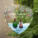 Family Memorial First Christmas Without You - Personalized Heart Shaped Glass Ornament