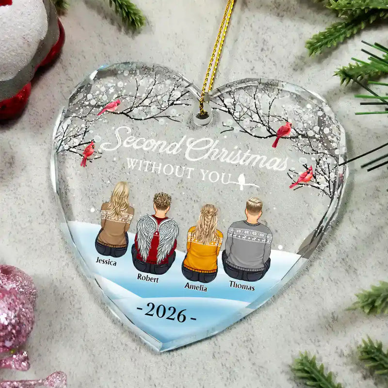 Family Memorial First Christmas Without You - Personalized Heart Shaped Glass Ornament