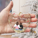 Memorial, Gift For Couples - Memorial First Christmas Without You - Personalized Heart Shaped Glass Ornament