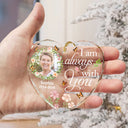 Christmas,Custom Photo,Memorial,Family,Sad - Custom Photo Always In Our Thoughts Forever In Our Hearts - Personalized Heart Shaped Glass Ornament