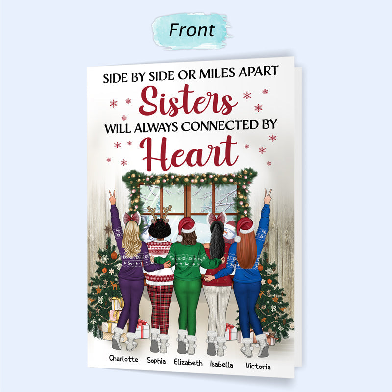Best Friends Side By Side Or Miles Apart - Christmas Gift For BFF, Sisters - Personalized Custom Folded Greeting Card