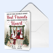 Best Friends Side By Side Or Miles Apart - Christmas Gift For BFF, Sisters - Personalized Custom Folded Greeting Card