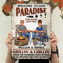 Backyard Bar Family Couple Listen To The Good Music - Patio Sign - Personalized Custom Classic Metal Signs