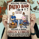 Backyard Bar Family Couple Listen To The Good Music - Patio Sign - Personalized Custom Classic Metal Signs