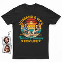 Custom Photo Husband And Wife Travel Partners For Life Beach Traveling Couple - Personalized Custom T Shirt