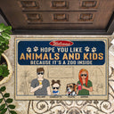 Welcome Hope You Like Animals And Kids Couple Husband Wife - Home Decor, Funny, Anniversary Gift For Family, Dog Lovers, Cat Lovers - Personalized Custom Doormat