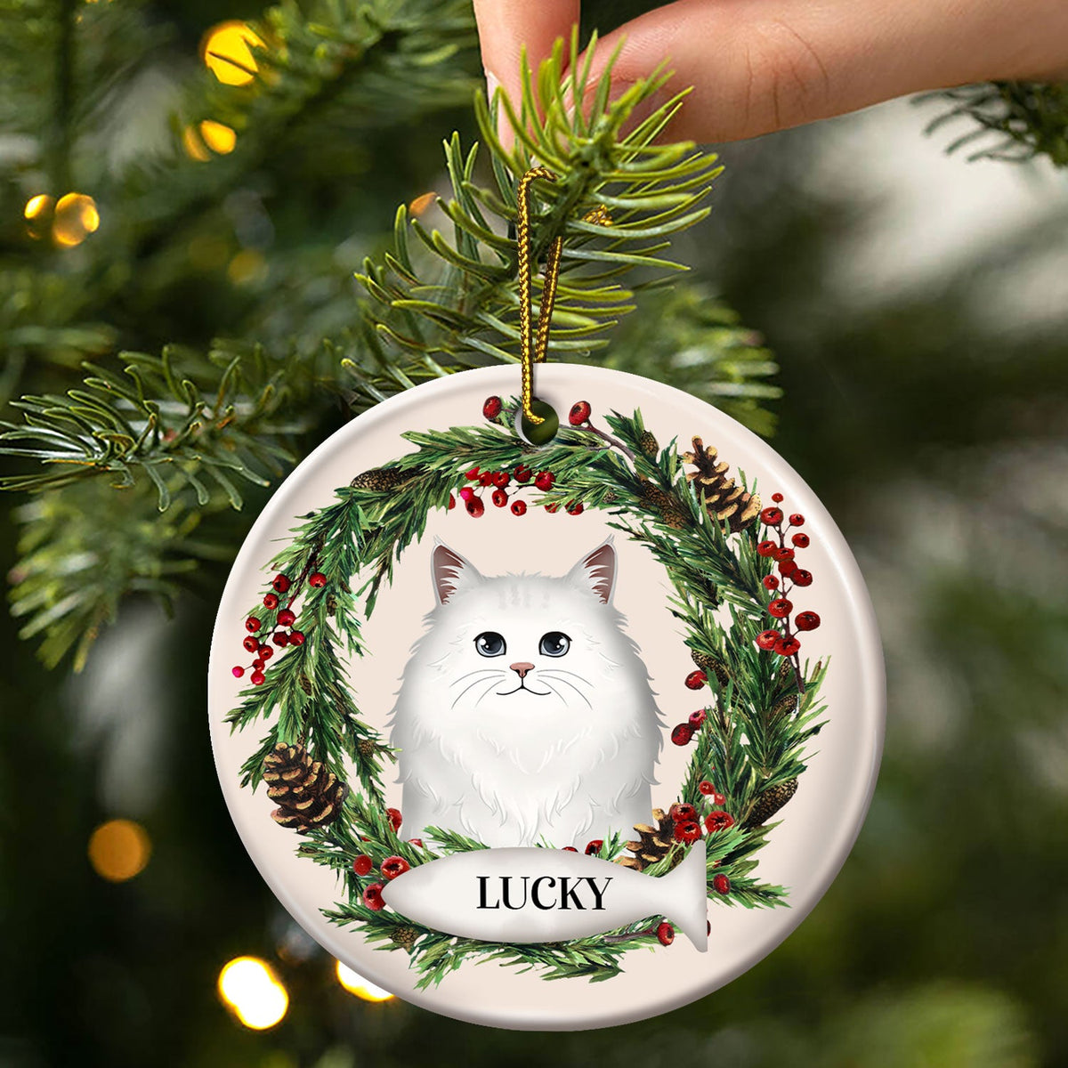 Lovely Dogs Cats - Christmas Memorial Gift For Pet Lovers - Personalized Circle Ceramic Ornament