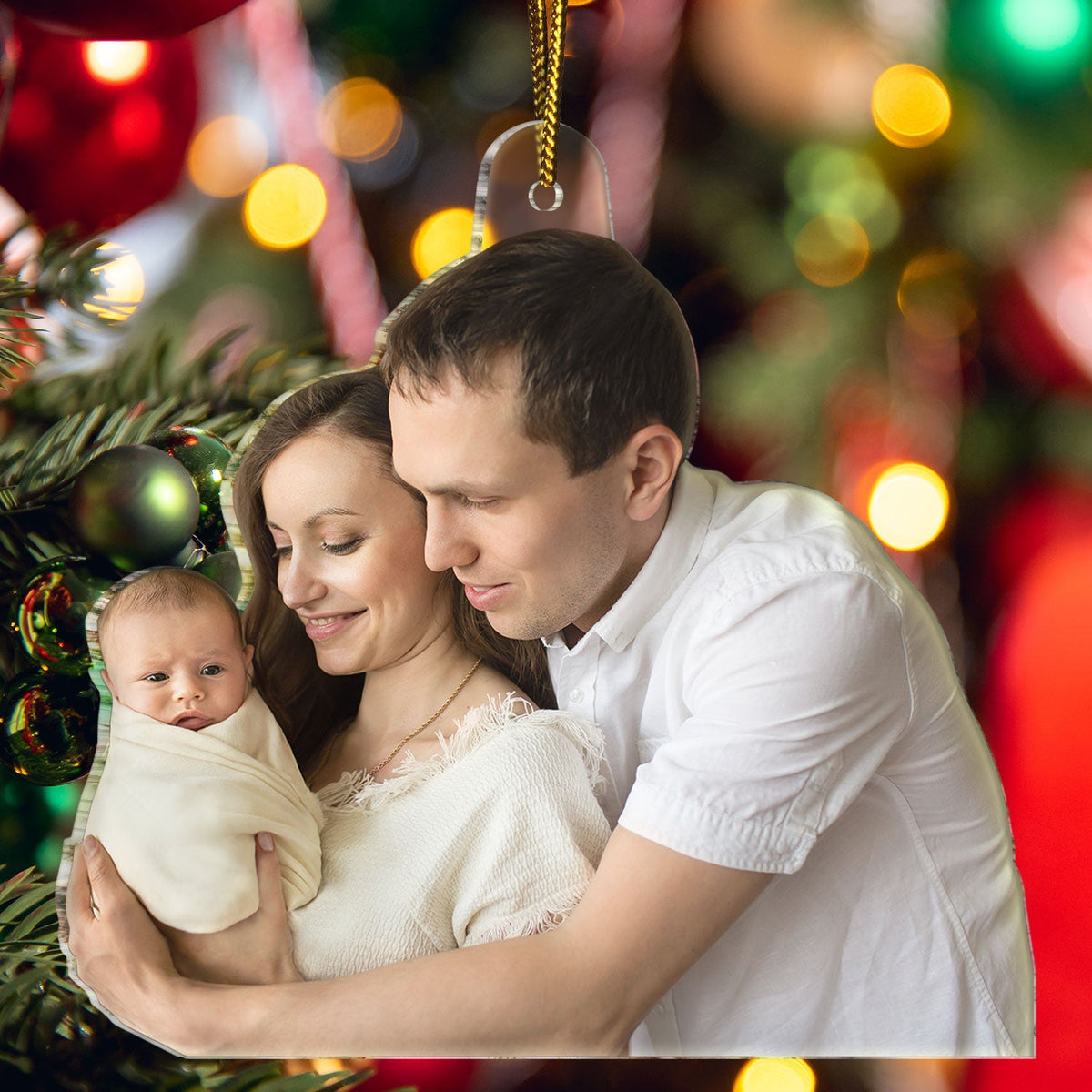 Custom Photo Baby's First Christmas Married - Gift For Family, New Parents - Personalized Acrylic Photo Ornament
