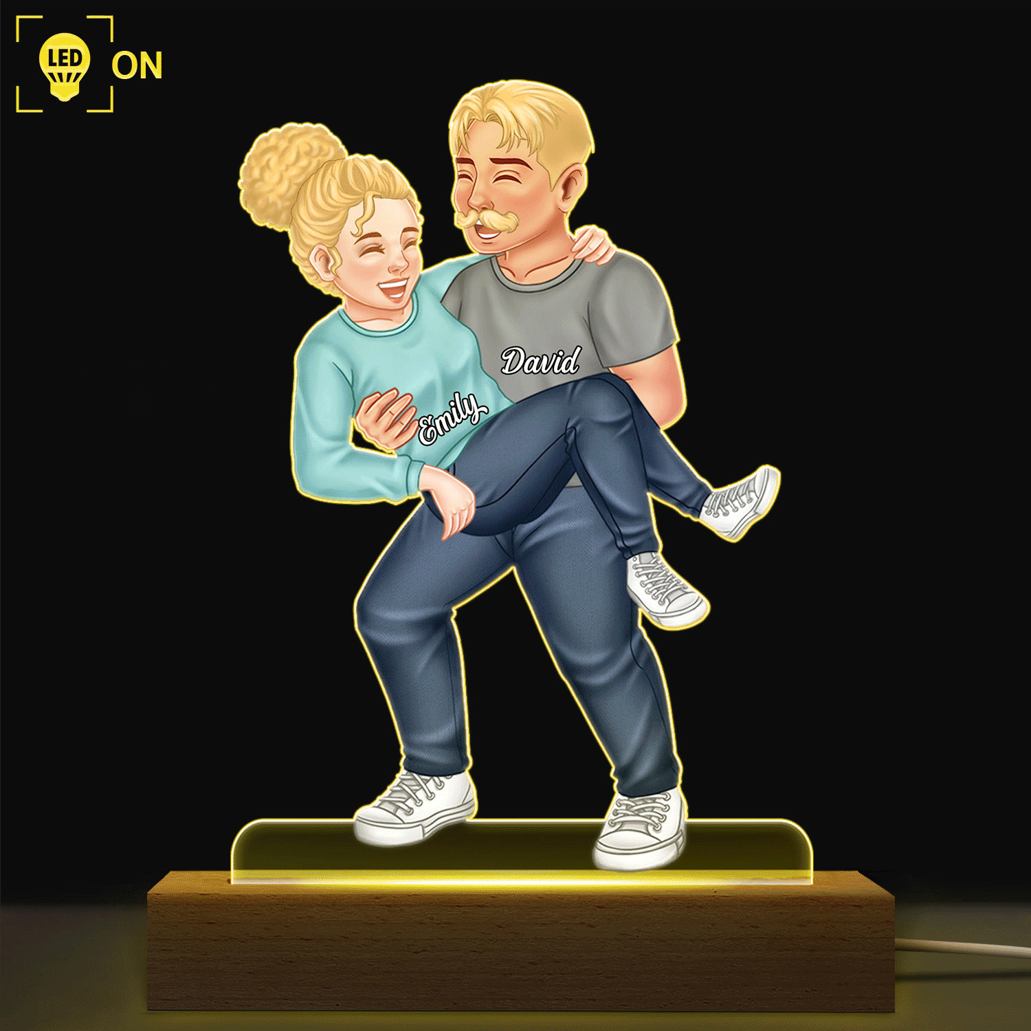 Funny Couple Carrying - Gift For Couples, Husband, Wife - Personalized 3D Led Light Wooden Base