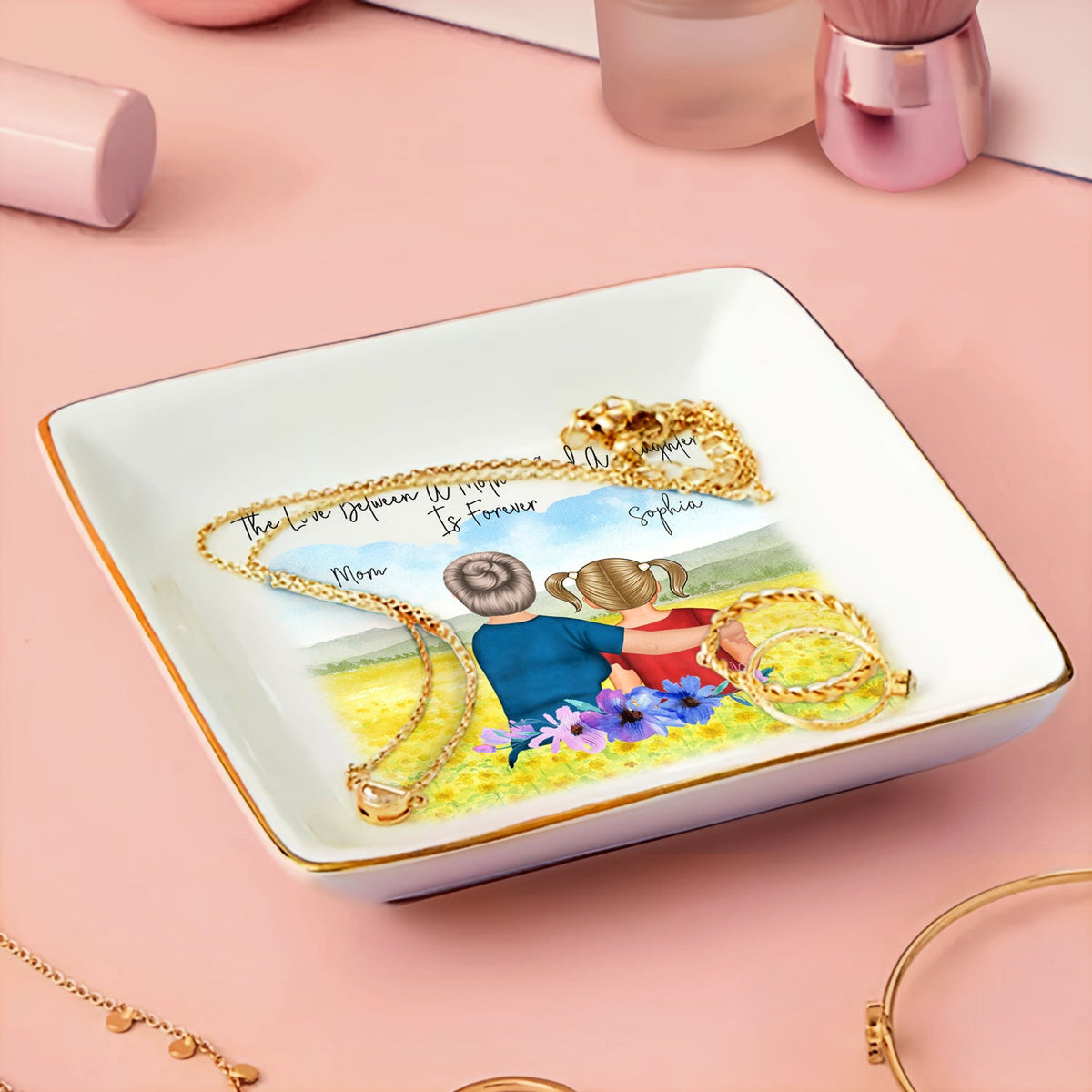 Mother Daughter Forever Linked Together - Birthday, Loving Gift For Mom, Nana - Personalized Ring Dish