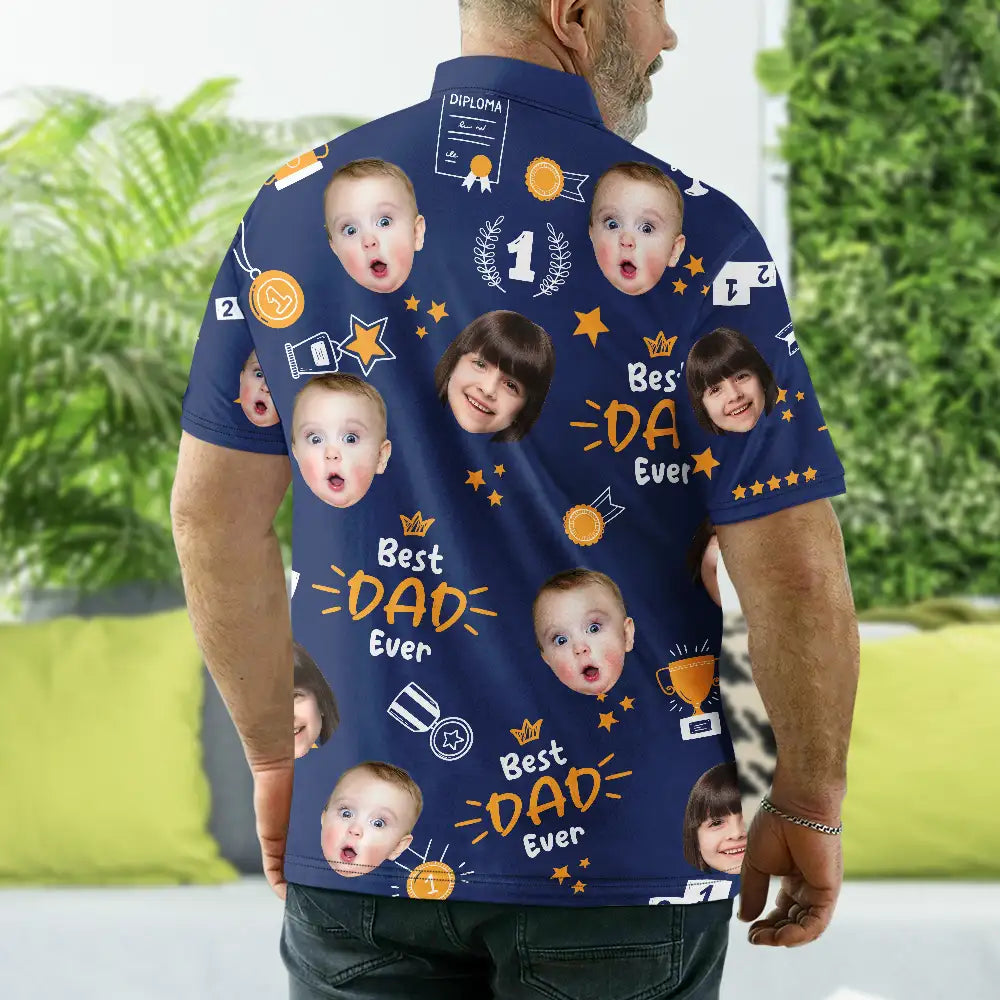 Custom Photo Best Papa Ever Trophy Dad - Personalized Polo Shirt