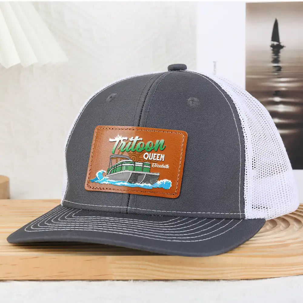 Boating Pontoon Captain Queen - Personalized Leather Patch Hat