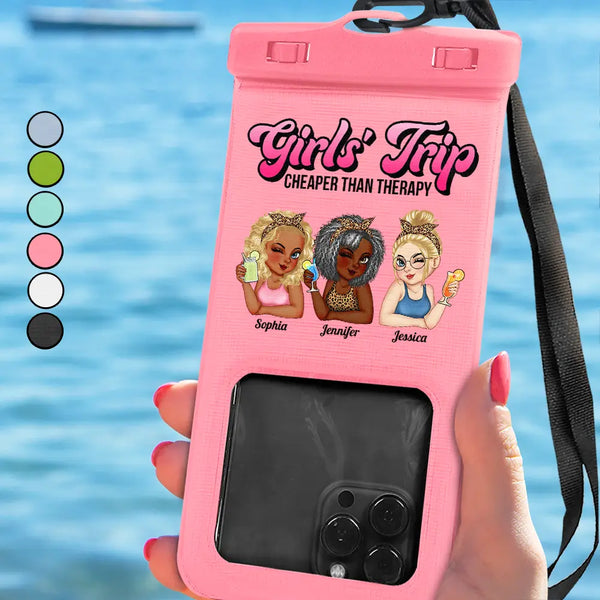 Girls Trip Cheaper Than Therapy Turban Woman Summer Beach - Personalized Waterproof Phone Pouch