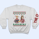 Flat Art - Christmas, Funny Gift For Family, Couple, Dad, Mom, Grandpa, Grandma - Personalized Sweatshirt With Sleeve Imprint