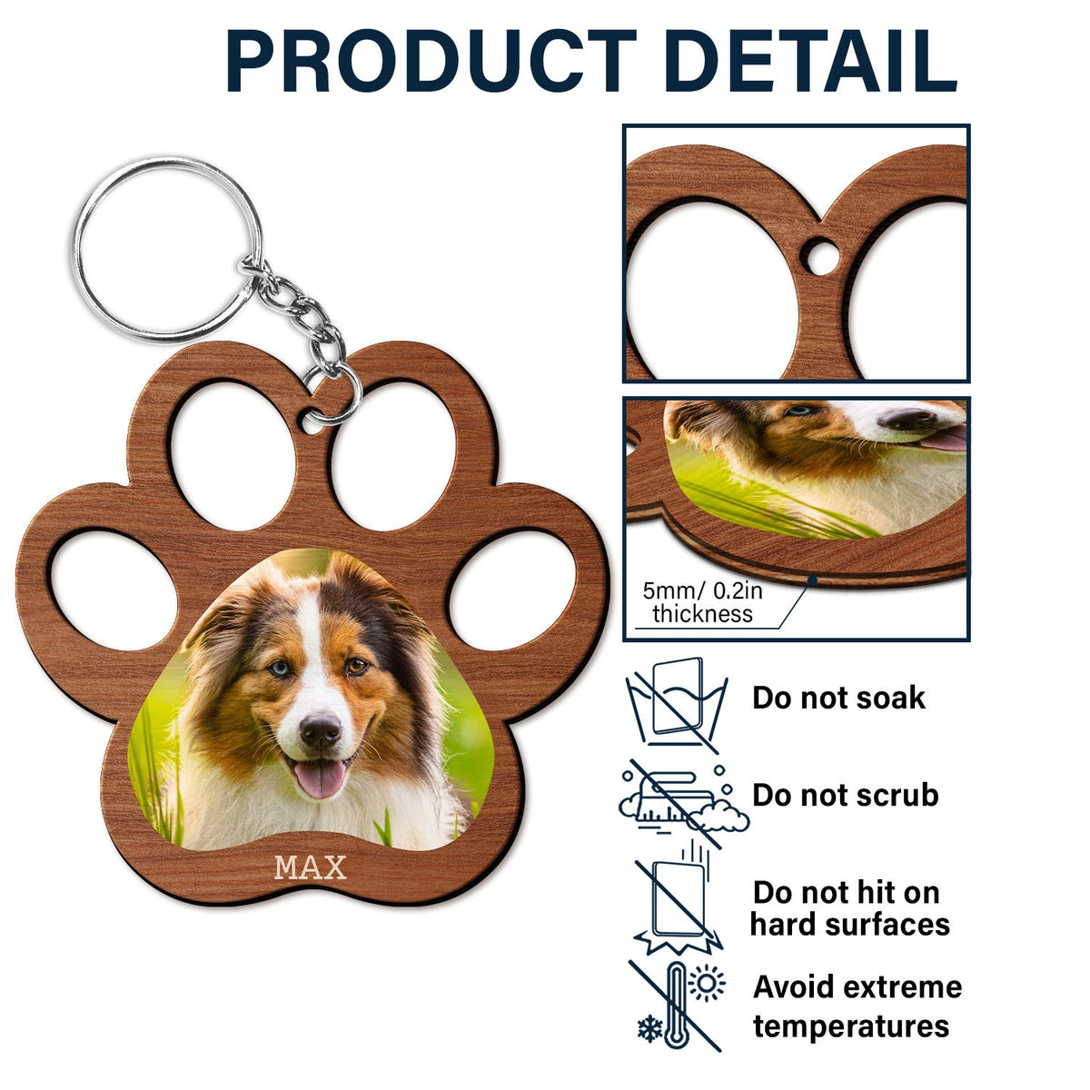 Custom Photo Paw Print - Gift For Cat Lovers, Dog Lovers - Personalized Cutout Wooden Keychain