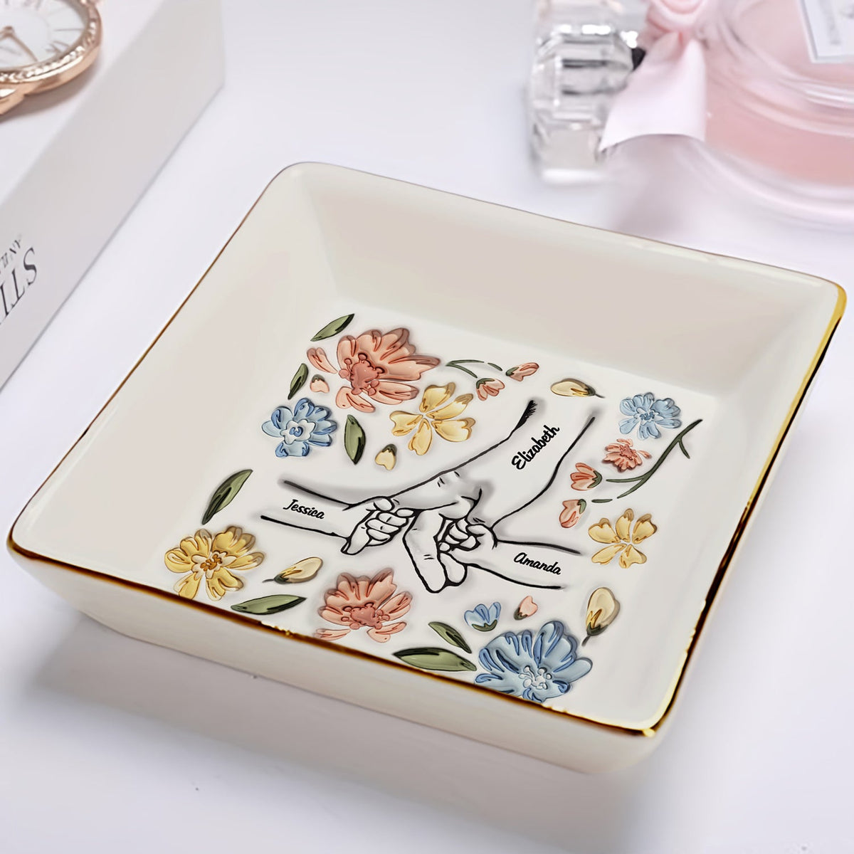 Hand In Hand, I Will Always Protect You - Gift For Mom, Grandma - 3D Inflated Effect Printed Dish, Personalized Ring Dish