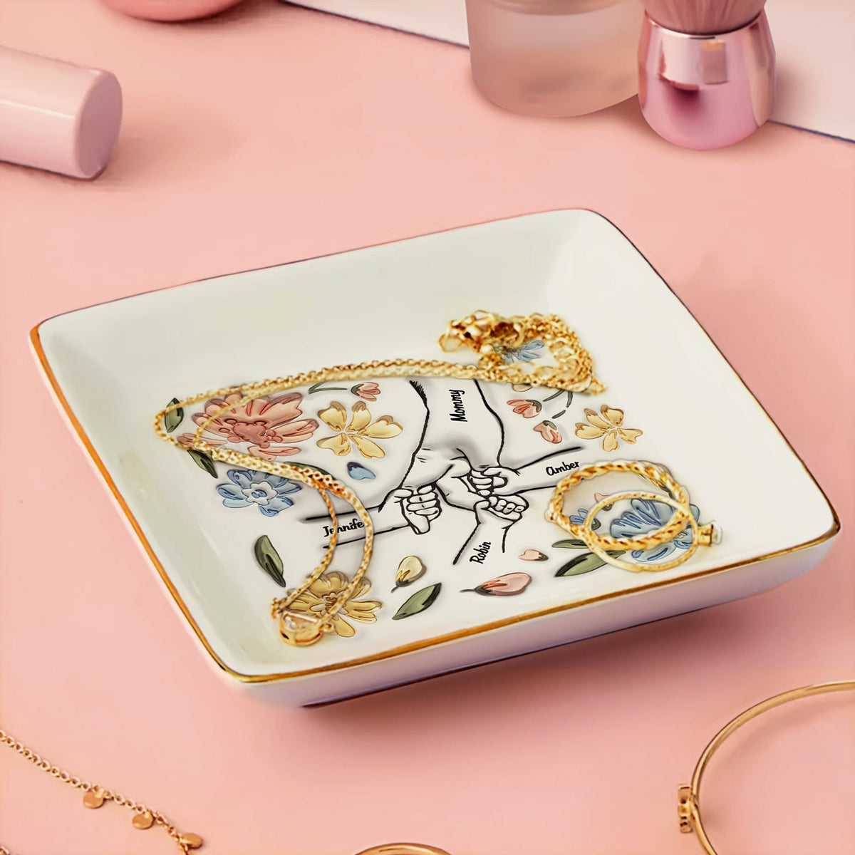 Hand In Hand, I Will Always Protect You - Gift For Mom, Grandma - 3D Inflated Effect Printed Dish, Personalized Ring Dish