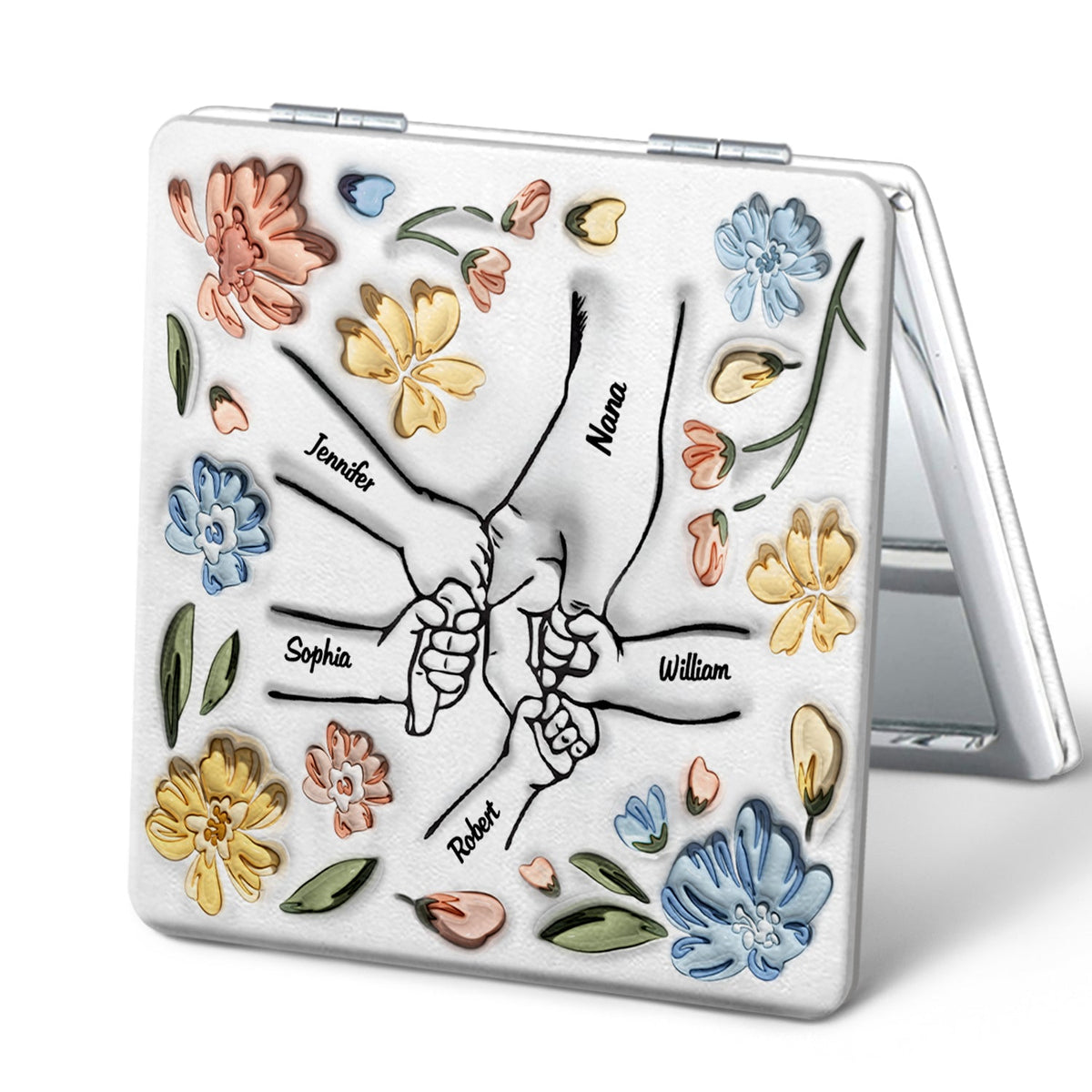 Hand In Hand, I Will Always Protect You - Gift For Mom, Grandma - 3D Inflated Effect Printed Mirror, Personalized Square Compact Mirror