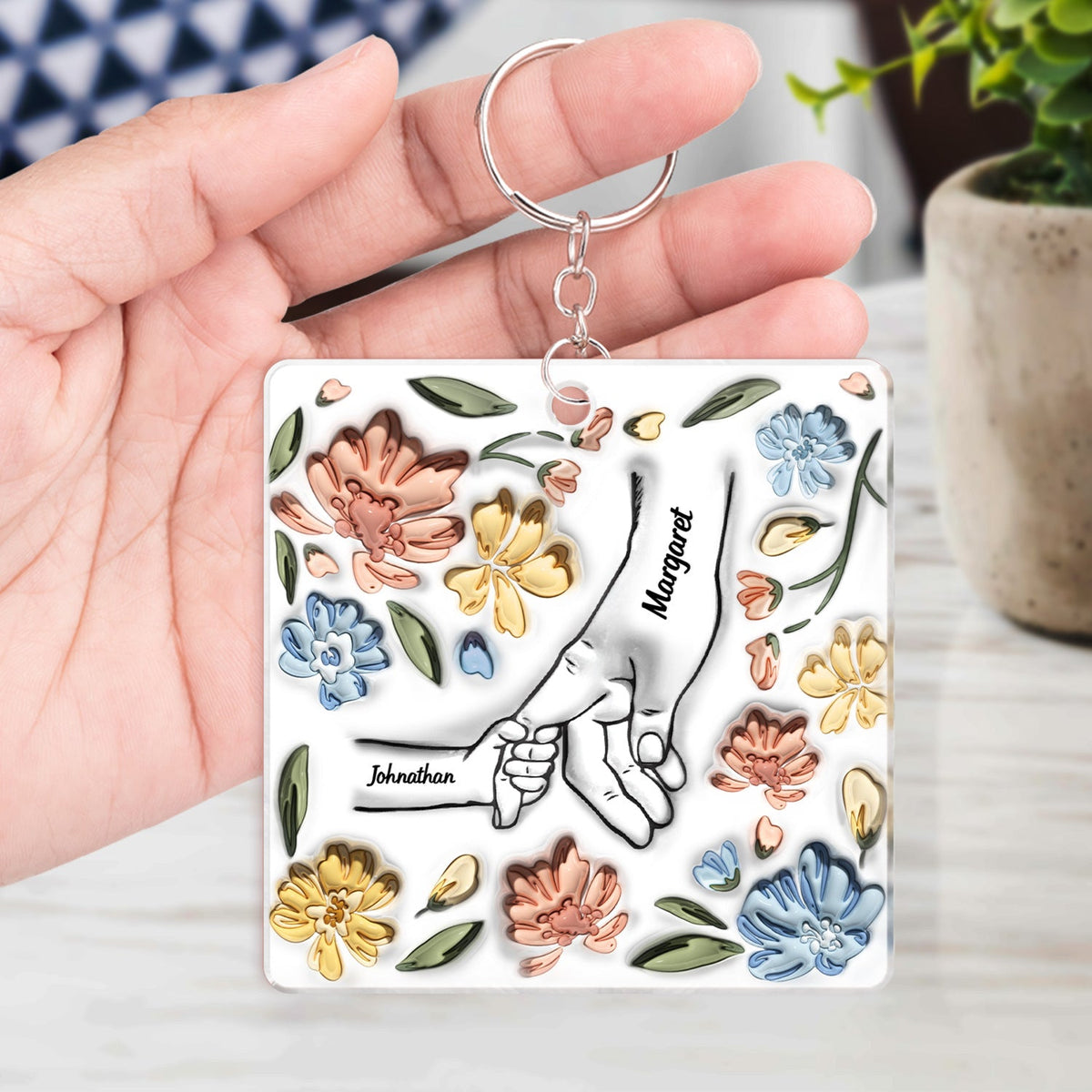 Hand In Hand, I Will Always Protect You - Gift For Mom, Grandma - Personalized 3D Inflated Effect Printed Acrylic Keychain