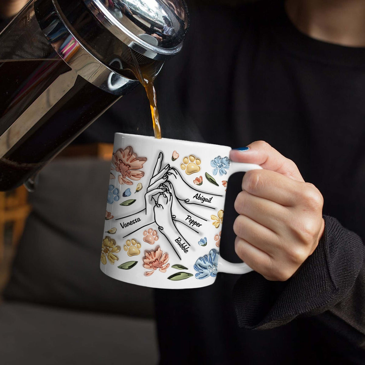 High Five Paw And Hand - Gift For Dog Mom, Dog Lover, Mother, Pet Lovers - 3D Inflated Effect Printed Mug, Personalized White Edge-to-Edge Mug