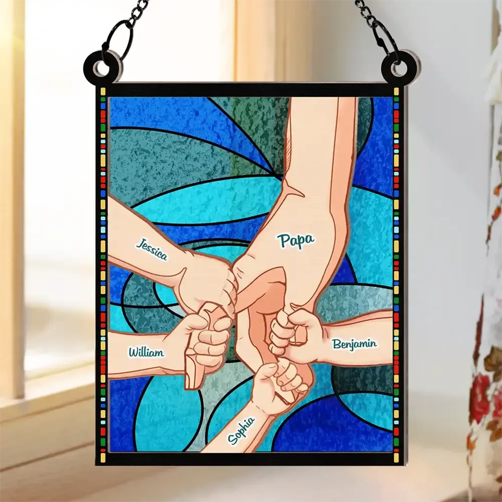 Hand In Hand, I Will Always Protect You Blue Waves - Personalized Window Hanging Suncatcher Ornament