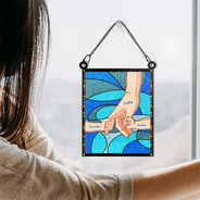 Hand In Hand, I Will Always Protect You Blue Waves - Personalized Window Hanging Suncatcher Ornament