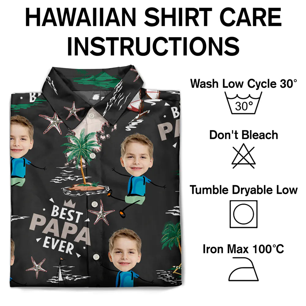 Custom Photo Best Dad Ever Palm Tree And Sailing - Personalized Hawaiian Shirt