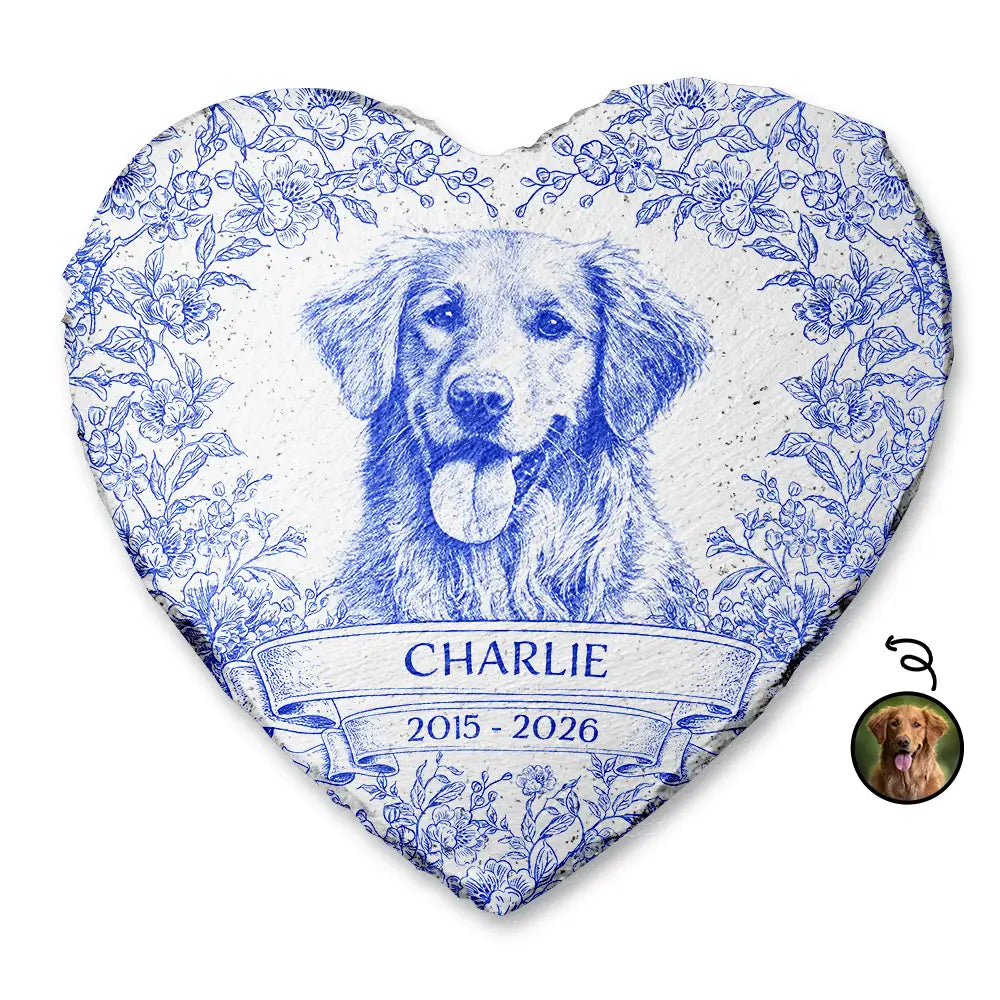 Custom Photo Pencil Sketch Forever Loved Dog Cat Portrait - Personalized Heart Memorial Garden Stone