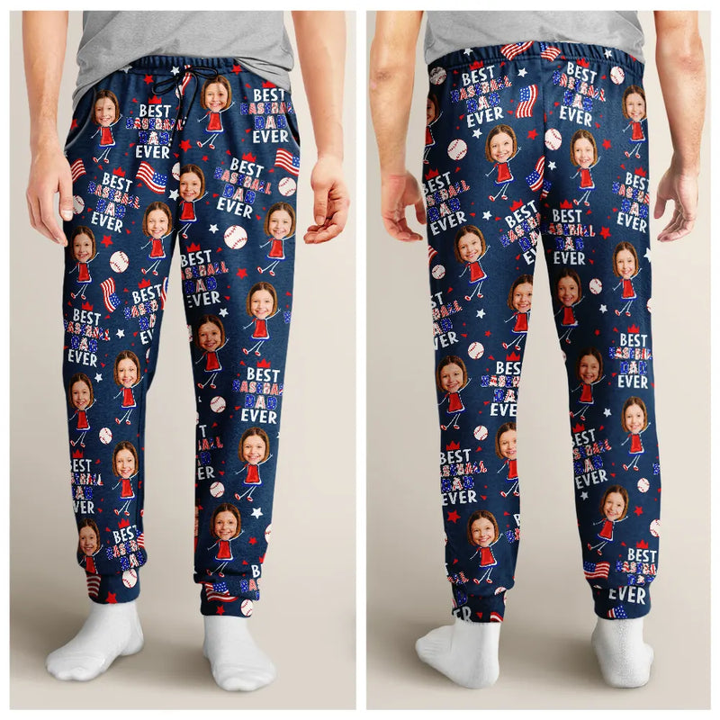 Gift For Father,Gift For Grandpa,Gift For Mother,Gift For Grandma,Happy,Baseball,Photo,Icon - Custom Photo Stars & Stripes Best Baseball Mom Dad Ever - Personalized Pajama Pants