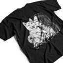 Pet Lovers,Pet Mom,Pet Dad,Cat Lovers,Cat Mom,Cat Dad,Dog Lovers,Dog Mom,Dog Dad,Non-Eng,Photo - Pencil Sketch (Dark BG),Adorable - Custom Photo White Pencil Sketch Art Dog Dad Dog Mom Hand Punch - Personalized T Shirt