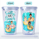 Salty Lil' Beach Tanned And Tipsy Pool Hair Don't Care - Birthday, Anniversary, Travel, Vacation Gift For Girl, Bestie, Sister - Personalized Acrylic Insulated Tumbler With Straw