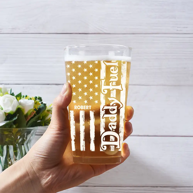 Dad Fuel Stars And Stripes Funny Daddy - Personalized Beer Glass