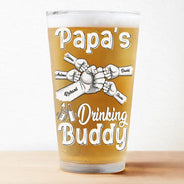 Daddy Drinking Buddy Funny Baby And Dad - Personalized Beer Glass