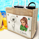 Line Wild Flower Cartoon Woman - Personalized Jute Tote Bag
