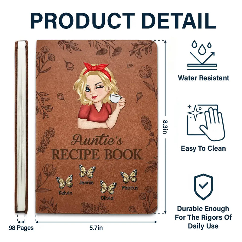 Grandma Mom Auntie Butterfly Recipe Cookbook - Personalized Leather Journal