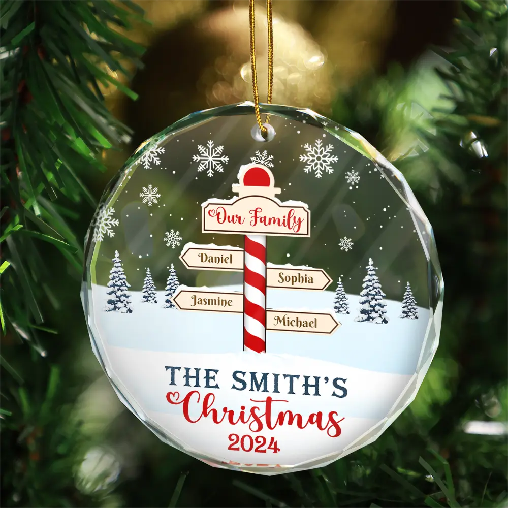 Christmas Noth Pole Family - Personalized Circle Glass Ornament