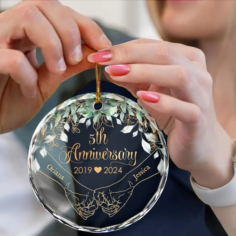 Gift For Couples - Couples Anniversary - Personalized Circle Glass Ornament