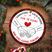 Gift For Couples - Holding Hands Old Couple Annoying Each Other - Personalized Circle Ceramic Ornament