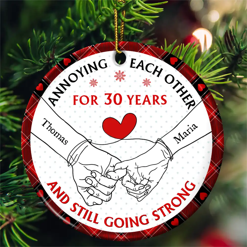 Gift For Couples - Holding Hands Old Couple Annoying Each Other - Personalized Circle Ceramic Ornament